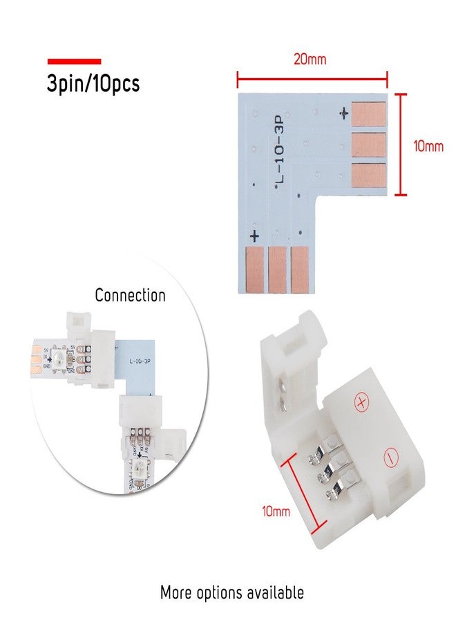 BTF-LIGHTING مجموعة BTF-LIGHTING من 10 موصلات زاوية قائمة على شكل حرف L، ثلاثية الأطراف، بعرض 10 مم (0.39 بوصة)، بدون لحام، لشرائط LED من طراز WS2811 وWS2812B وSK6812. لا تدعم شرائط LED ذات 144 مصباح LED/متر أو مصابيح ALTOVE LED. - Image 2
